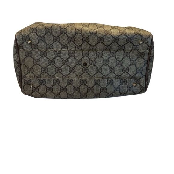 Gucci Brown Leather Satchel with Monogram Canvas - Picture 9 of 16